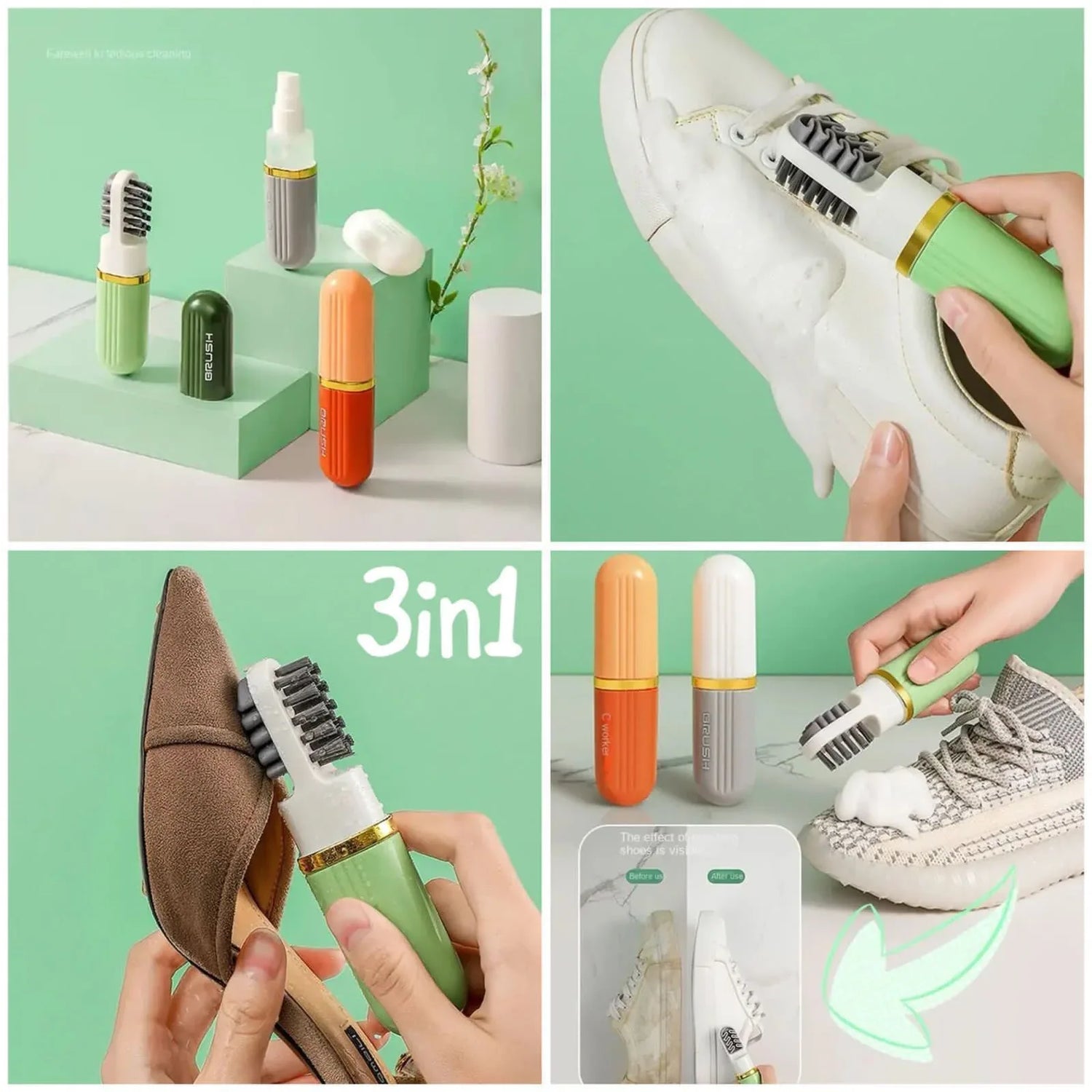 3 in 1 Multifunctional Shoe Cleaning Capsule Brush With Spray