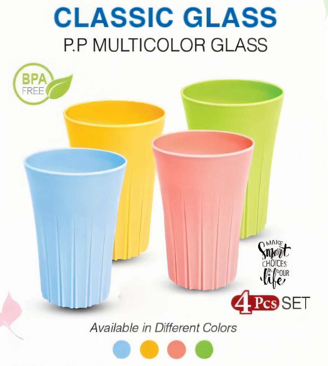 Set Of 4 PP Multicolor Unbreakable Glass