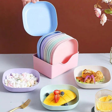 10Pcs Straw Square Plates with Storage Box - Deals mart