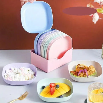 10Pcs Straw Square Plates with Storage Box - Deals mart